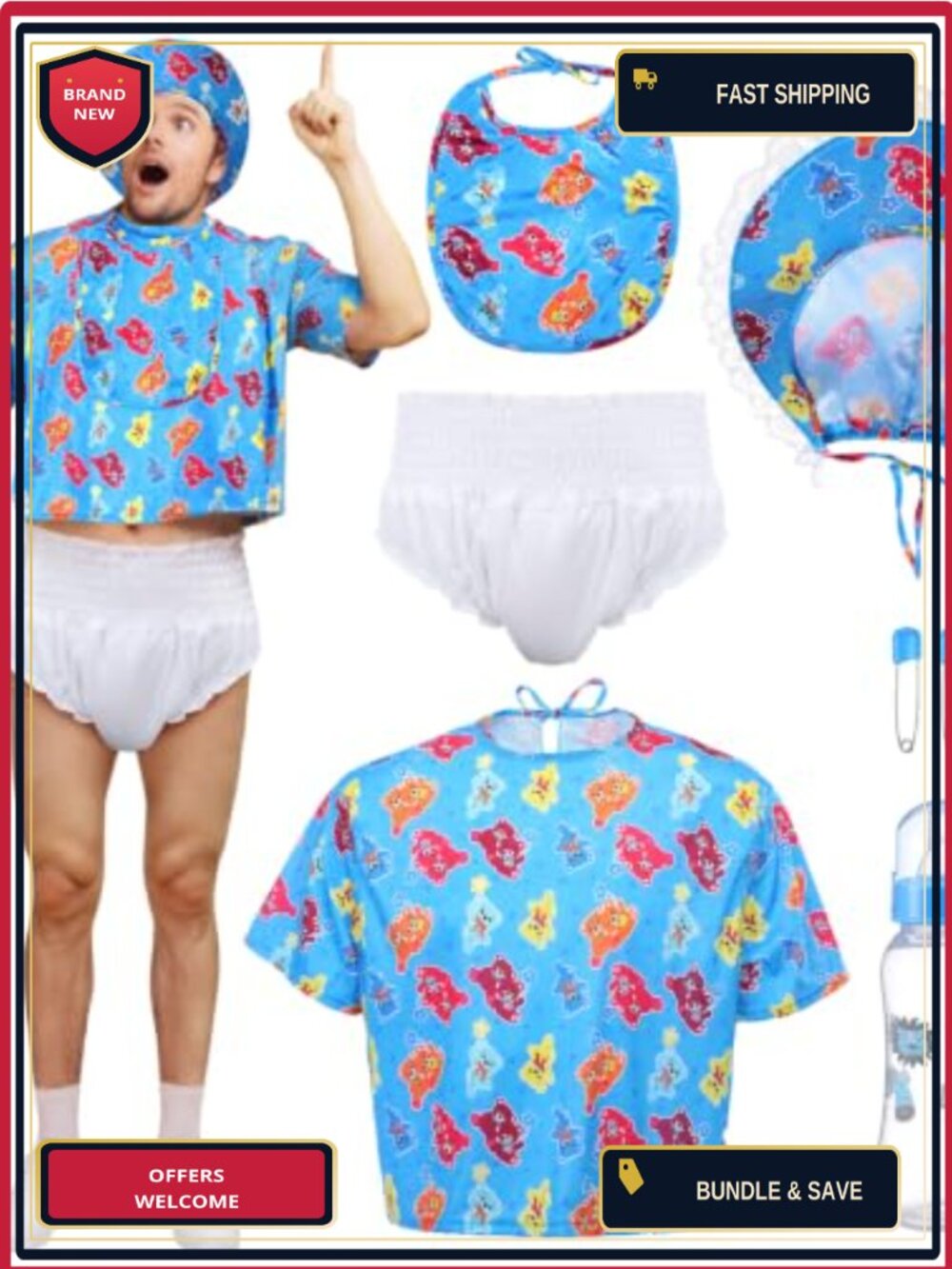 7 Pc Adult Baby Costume Set Funny Halloween Party Outfit